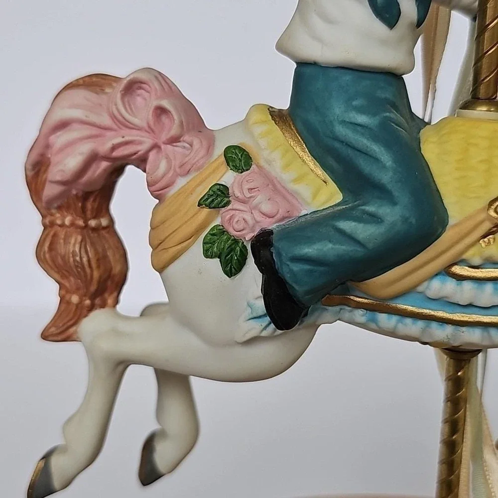 Vintage Breckenridge Designs Carousel Music Box Sailor Boy Porcelain Horse Decor